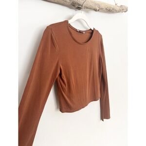 ZARA Woman Brown/Orange Long Sleeve Cropped Top Size Medium